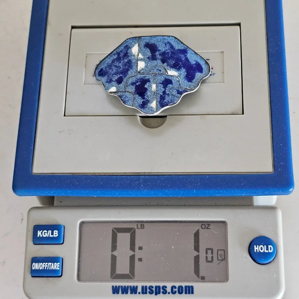 Abani Tie Blue‎ Enamel Clip On Pin Cloisonne Modernist MCM Art Jewelry Vtg Abana